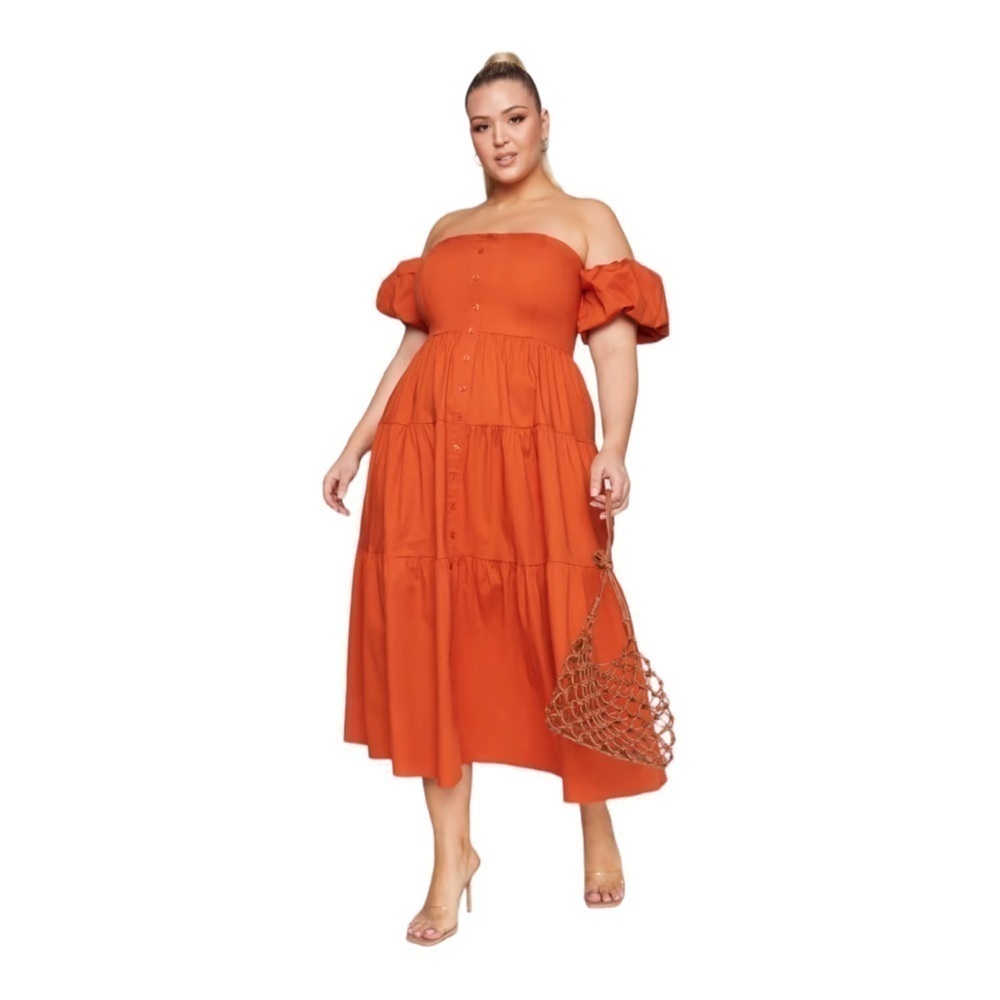 Fashion to Figure Aspen Off-The-Shoulder Midi Dress Color Rust Size 0 - Picture 3 of 4